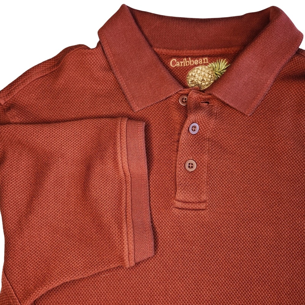 CARIBBEAN JOE Polo Shirt Mens Medium Orange Silk Short Sleeve Tropical Soft